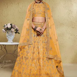 FABPIXEL Embroidered Sequinned Semi-Stitched Lehenga & Unstitched Blouse With Dupatta-picture-44