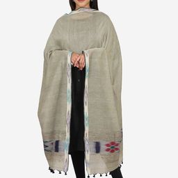 THE WEAVE TRAVELLER Khaki & Red Ethnic Motifs Woven Design Pure Cotton Dupatta-20