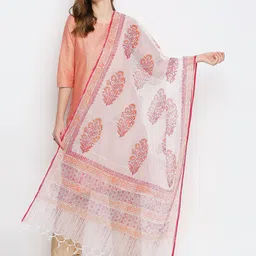 Dupatta Bazaar White & Red Printed Pure Cotton Block Print Dupatta image 1