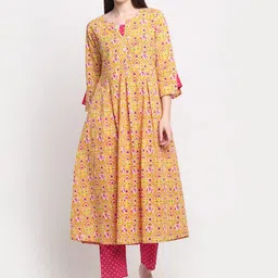 KALINI Women Mustard Yellow Ethnic Motifs Printed Pure Cotton Kurta Set-picture-29