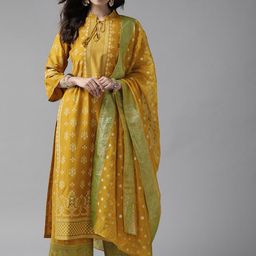 Libas Floral Printed Tie-Up Neck Straight Kurta with Palazzos & Dupatta-image-69