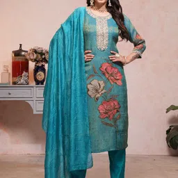 SHREE LAXMINARAYAN EXPORTFloral Embroidered Straight Kurta With Trousers And Dupatta-picture-33