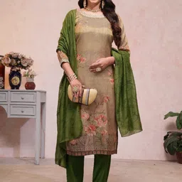 SHREE LAXMINARAYAN EXPORT Women Floral Embroidered Regular Kurti with Trousers & With Dupatta-picture-33