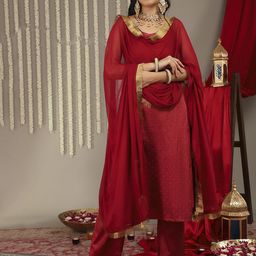 Varanga Women Zari Kurta With Trousers & Dupatta-image-78
