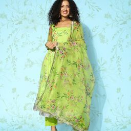 Inddus Women Printed Regular Kurta with Trousers & Dupatta-19