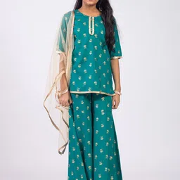 KASYA Girls Floral Printed Regular Kurti with Sharara & With Dupatta-picture-10