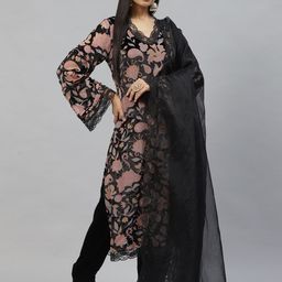 Divena Women Black Floral Printed Velvet Kurta with Palazzos & With Dupatta-image-48