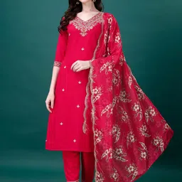 KALINI Floral Embroidered Sequinned Kurta With Trousers & Dupatta-13