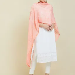 Soch Women Peach-Coloured Floral Embroidered Dupatta-picture-17