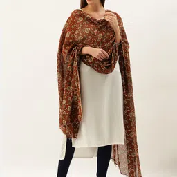 Shaily Rust Brown & Beige Floral Printed Dupatta-picture-54