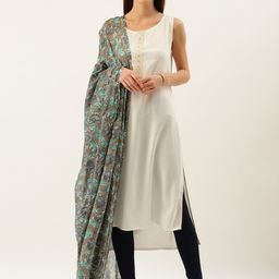 Shaily Grey & Green Floral Printed Dupatta-picture-15