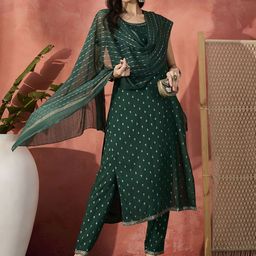 Sangria Embroidered Round Neck Straight Kurta & Trousers With Dupatta-picture-43