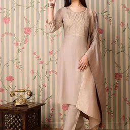 Ode by House of Pataudi Yoke Design Regular Thread Work Kurta with Trousers & With Dupatta-picture-38