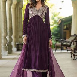 KALINI Yoke Design Thread Work Kurta With Trousers & Dupatta-28