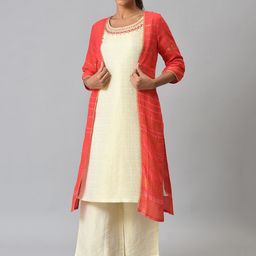 AURELIA Women Red Ethnic Motifs Layered Thread Work Kurta with Palazzos & Jacket-32
