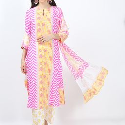 Vishudh Women Pink Printed Kurta with Trousers & With Dupatta-picture-8