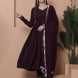 Rajnandini Pleated Aari Work Kurta With Trouser & Dupatta-image-22