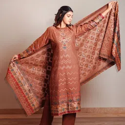 KIDAR Chevron Printed Regular Kurta with Trousers & Dupatta-9