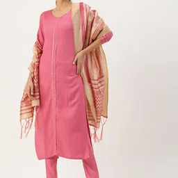 VAABA Women Solid Gotta Patti Embellished Kurta With Trouser And Printed Dupatta-picture-7