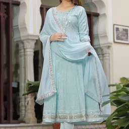 SINGNI Women Yoke Design Empire Kurta with Trousers & With Dupatta-33