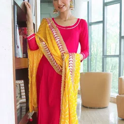 Ambraee Women Pink Kurta with Skirt & With Dupatta-image-85