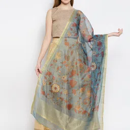 Ethnicity Turquoise Blue & Gold-Toned Printed Dupatta-picture-7
