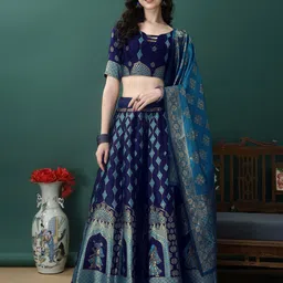 SWAMI STUDIO Woven Design Zari Ready to Wear Lehenga & Unstitched Blouse With Dupatta-picture-11