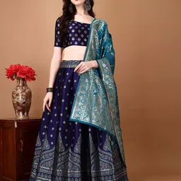 SWAMI STUDIO Woven Design Zari Ready to Wear Lehenga & Unstitched Blouse With Dupatta-picture-10