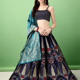 SWAMI STUDIO Woven Design Zari Ready to Wear Lehenga & Unstitched Blouse With Dupatta-picture-12