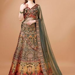 SAPTRANGI Ethnic Motifs Printed Ready to Wear Lehenga & Blouse With Dupatta-image-61