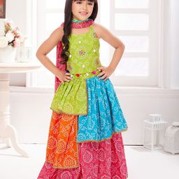 Tiny Kingdom Girls Bandhani Printed Cotton Ready to Wear Lehenga & Blouse With Dupatta-image-40
