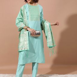 KETCH Ethnic Motifs Woven Design Regular Kurta With Trousers & Dupatta-3