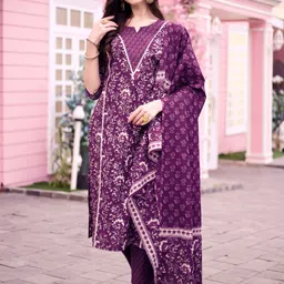 KALINI Floral Printed Pure Cotton Kurta With Trousers & Dupatta-image-20