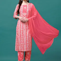 KALINI Bandhani Printed Gotta Patti Pure Cotton Kurta With Trousers & Dupatta-17