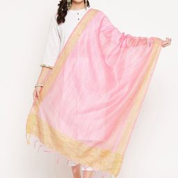 Clora Creation Pink & Gold-Toned Striped Dupatta-8
