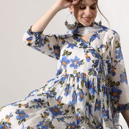 Anouk Floral Printed Thread Work Pure Cotton Straight Kurta with Trousers & Dupatta-picture-17