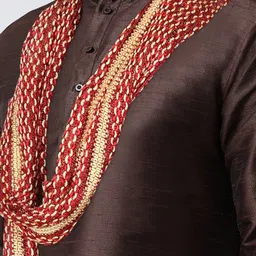 SG LEMAN Men Brown Raw Silk Kurta with Pyjamas & With Dupatta image 4