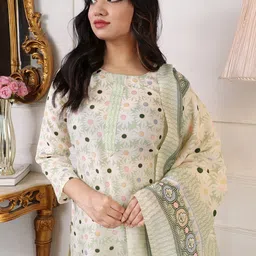 KALINI Floral Printed Regular Kurta with Trousers & With Dupatta image 3