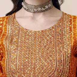 Berrylicious Bandhani Printed Thread Work Pleated A-Line Kurta & Trousers with Dupatta image 2