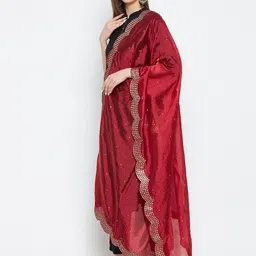 Clora Creation Maroon Embroidered Dupatta with Mirror Work image 3
