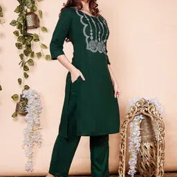 R RANAK CREATION Ethnic Motif Embroidered Regular Straight Kurta & Palazzos With Dupatta image 3
