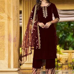KALINI Ethnic Motifs Embroidered Kurta with Trousers & With Dupatta image 3