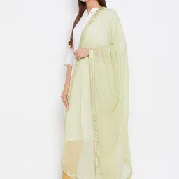 Clora Creation Green & Gold-Toned Solid Dupatta image 4