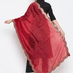 Clora Creation Maroon Embroidered Dupatta with Mirror Work image 4
