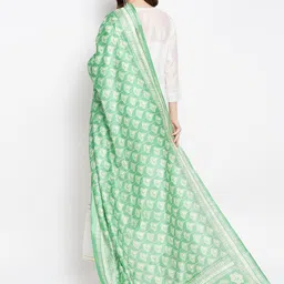 Dupatta Bazaar Green & White Ethnic Motifs Printed Art Silk Dupatta image 4