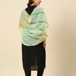Dupatta Bazaar Green & Off White Printed Leheriya Dupatta image 2