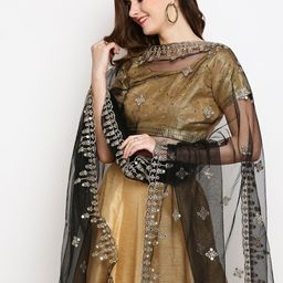 Dupatta Bazaar Black & Gold-Toned Ethnic Motifs Embroidered Dupatta with Mirror Work image 4