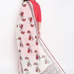 Dupatta Bazaar White & Red Hand Painted Dupatta image 4