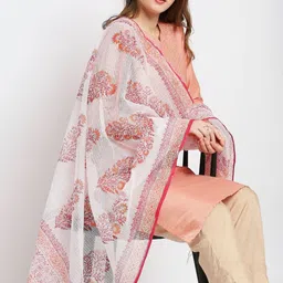 Dupatta Bazaar White & Red Printed Pure Cotton Block Print Dupatta image 4