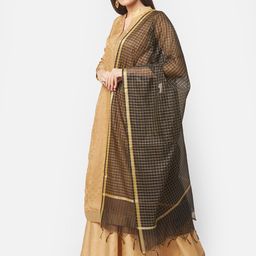 Dupatta Bazaar Black & Gold-Toned Checked Dupatta image 2